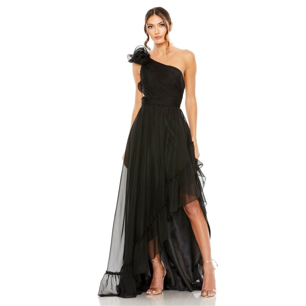 NWT MAC DUGGAL RUFFLED ONE SHOULDER ASYMMETRICAL GOWN $598
